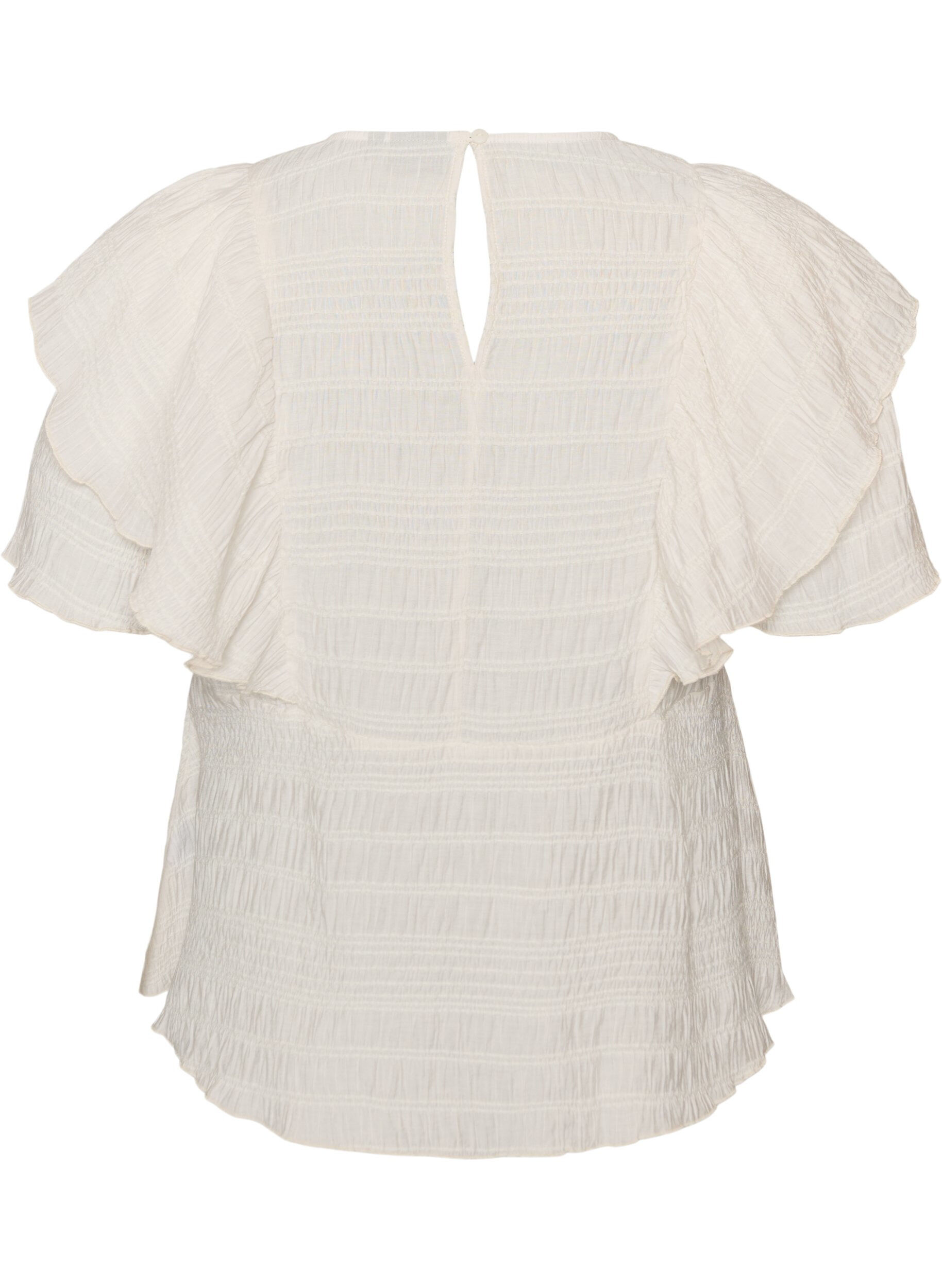 ZizziBluse mit gesmokter Textur und R&uuml;schen&auml;rmeln, Vanille, Packshot image number 1