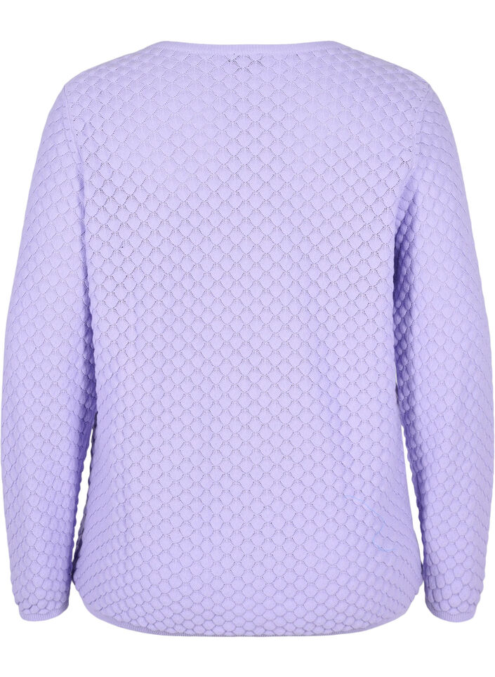 Gemusterte Strickbluse mit V-Ausschnitt, Lavender, Packshot image number 0