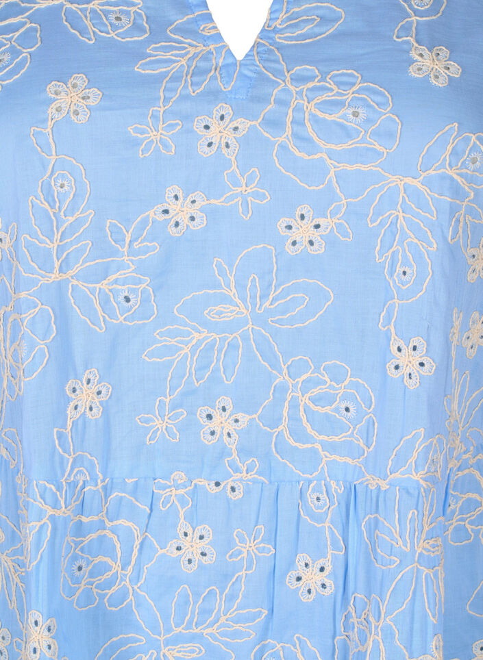 Kleid mit gestickten Blüten und langen Ärmeln, Blau, Packshot image number 2