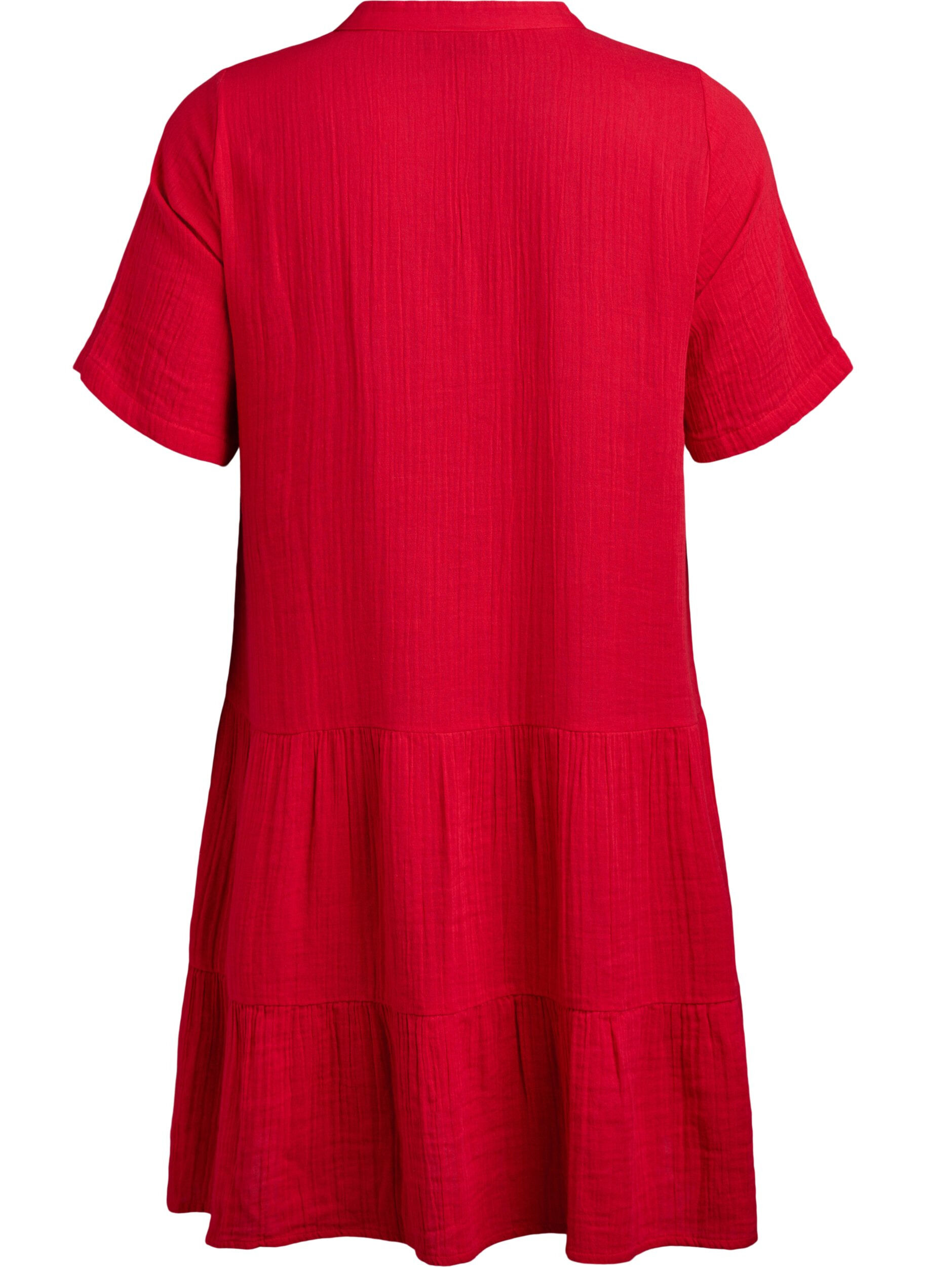 Zizzi Kurzes A-Linien-Kleid aus Baumwollmusselin, Rot, Packshot image number 1