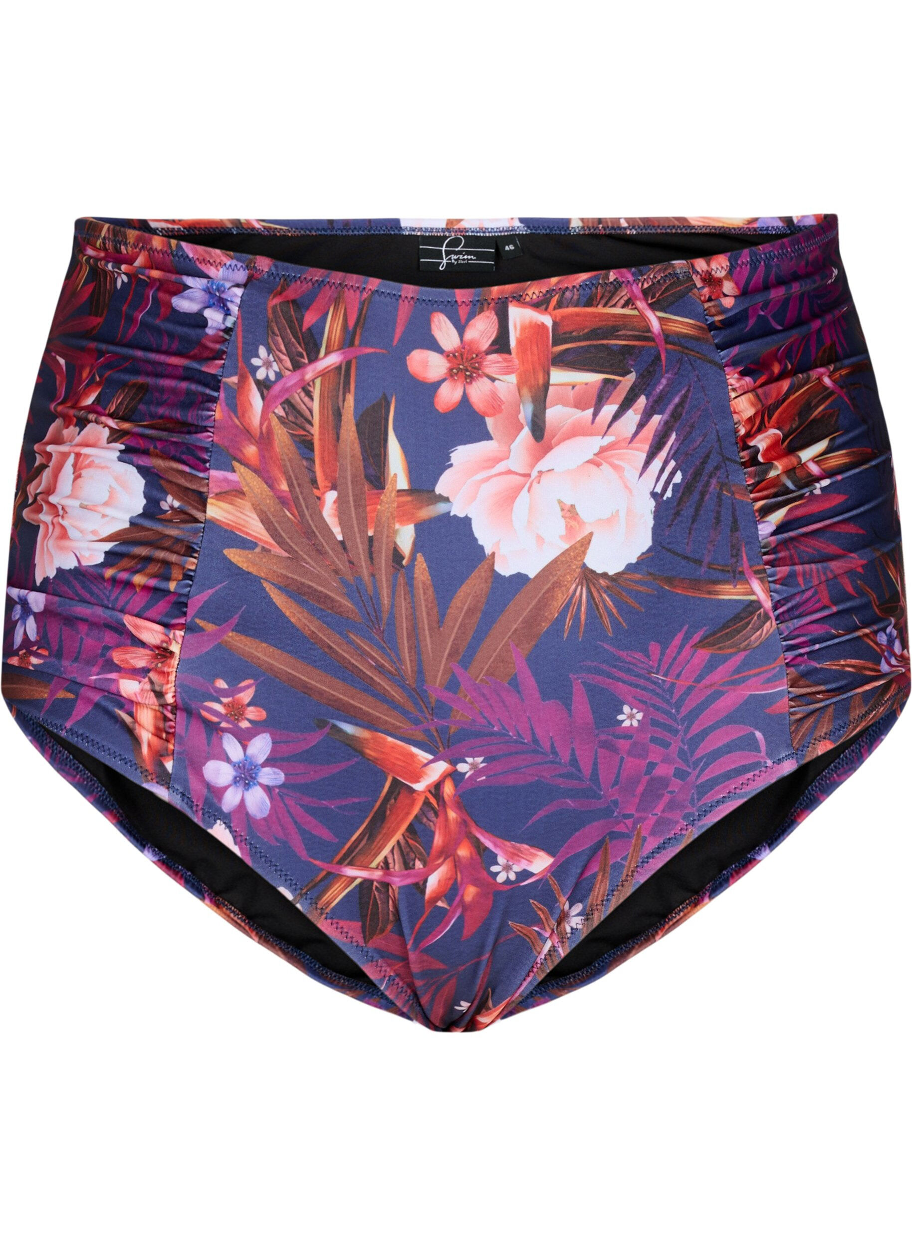 Zizzi Bikini-Unterteil mit Blumenmuster und hoher Taille, Lila, Packshot image number 0
