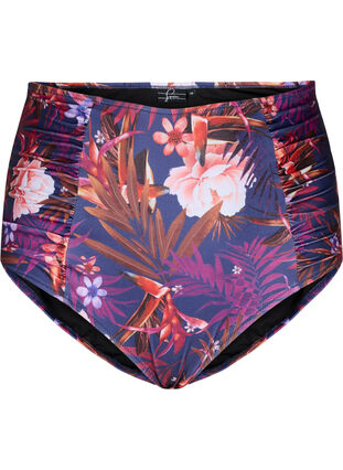 Bikini-Unterteil mit Blumenmuster und hoher Taille, Purple Flower, Packshot image number 0