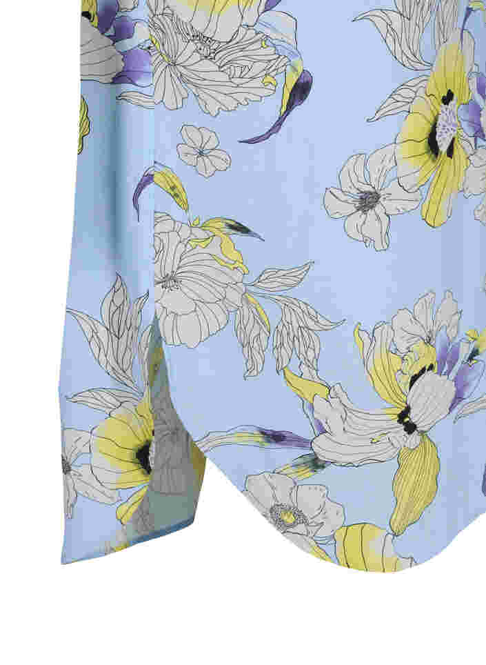 Lange Hemdbluse aus Viskose mit Blumenprint , Light Blue AOP, Packshot image number 3