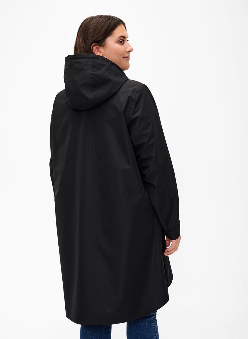 Regenmantel mit Taschen und Kapuze, Schwarz, Model image number 2