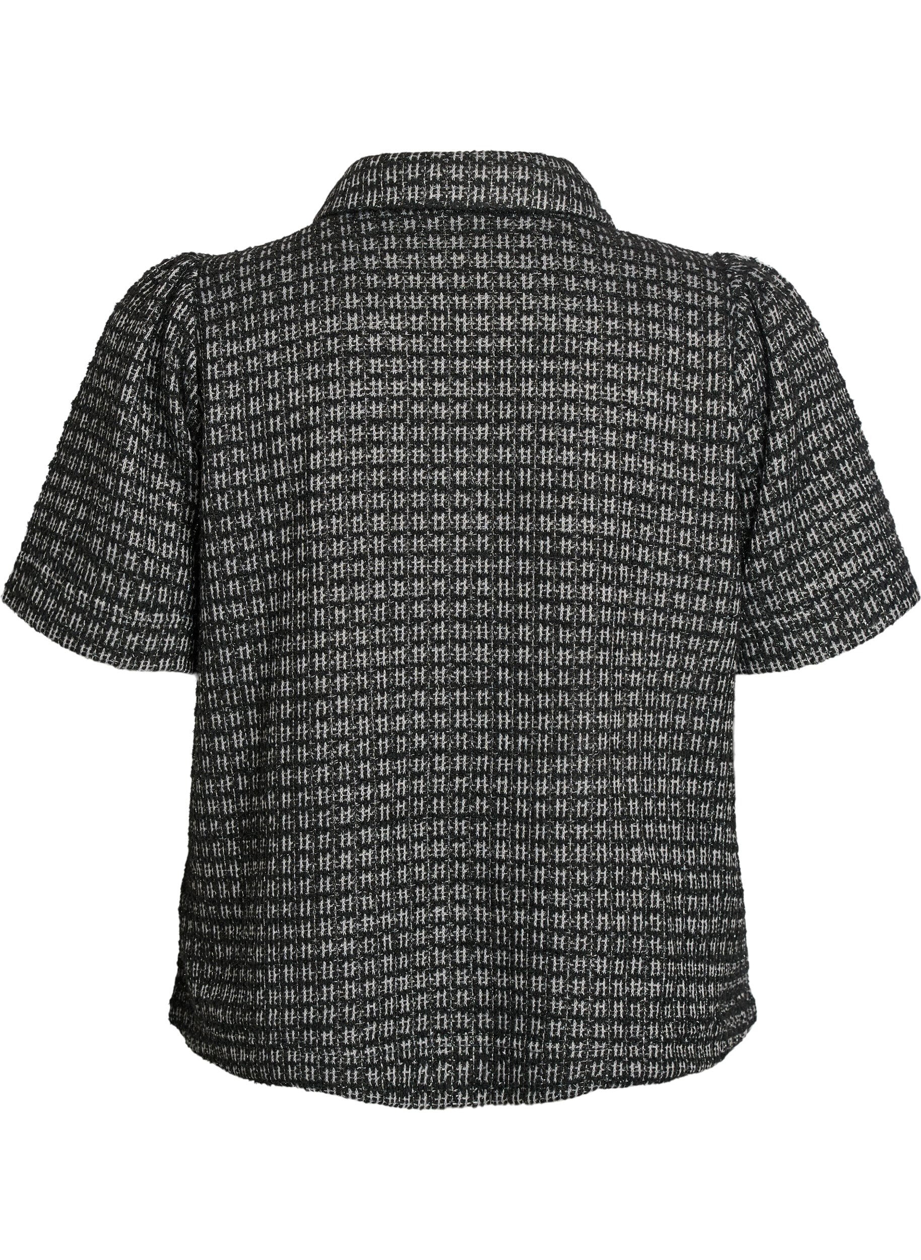 Zizzi Bluse aus Boucl&eacute; mit kurzen &Auml;rmeln, Schwarz, Packshot image number 1