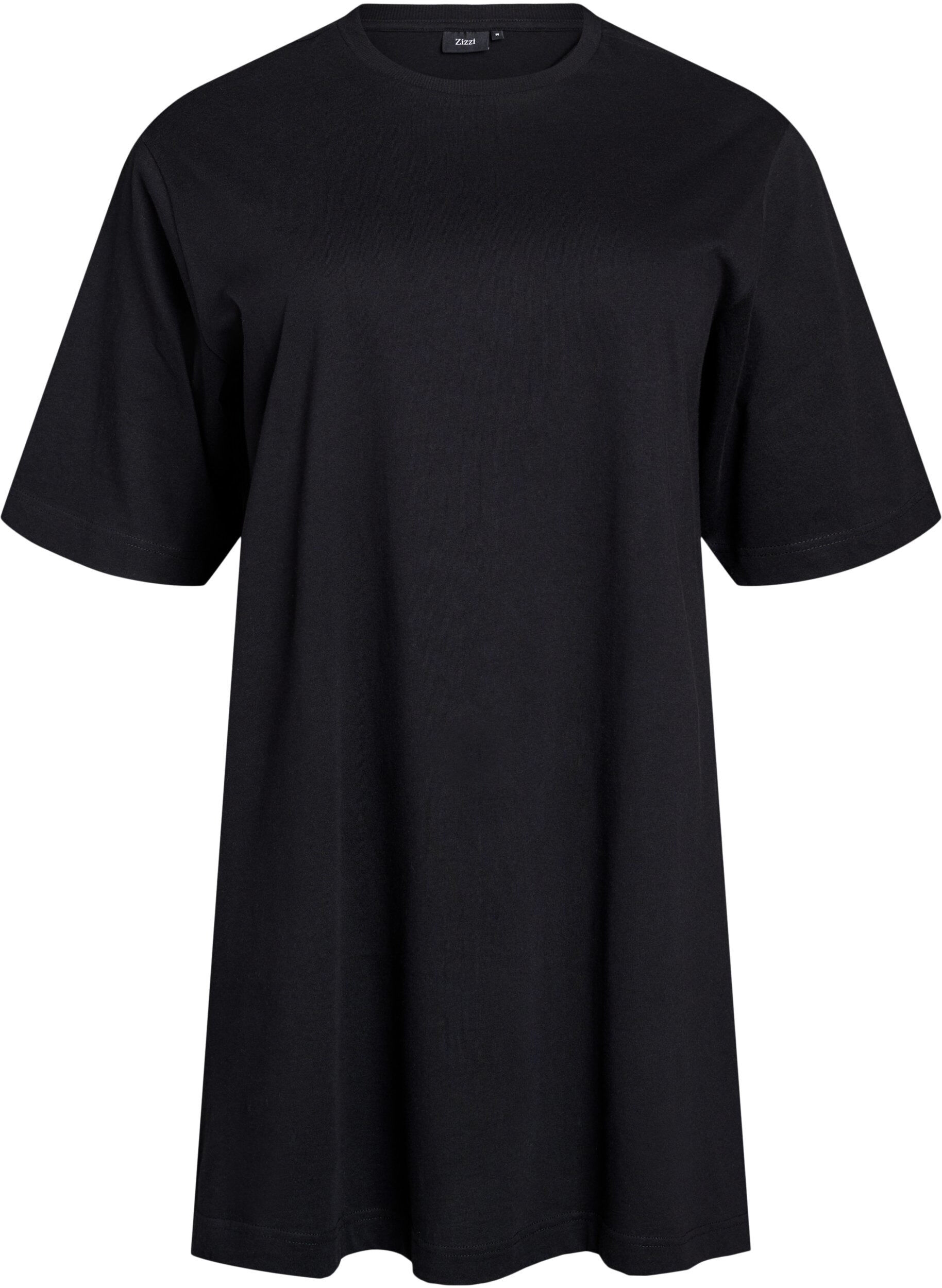 Zizzi Knielanges Baumwoll-T-Shirt-Kleid, Schwarz, Packshot image number 0