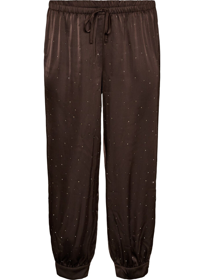 Ballonhose aus Satin mit Strasssteinen, Braun, Packshot image number 0