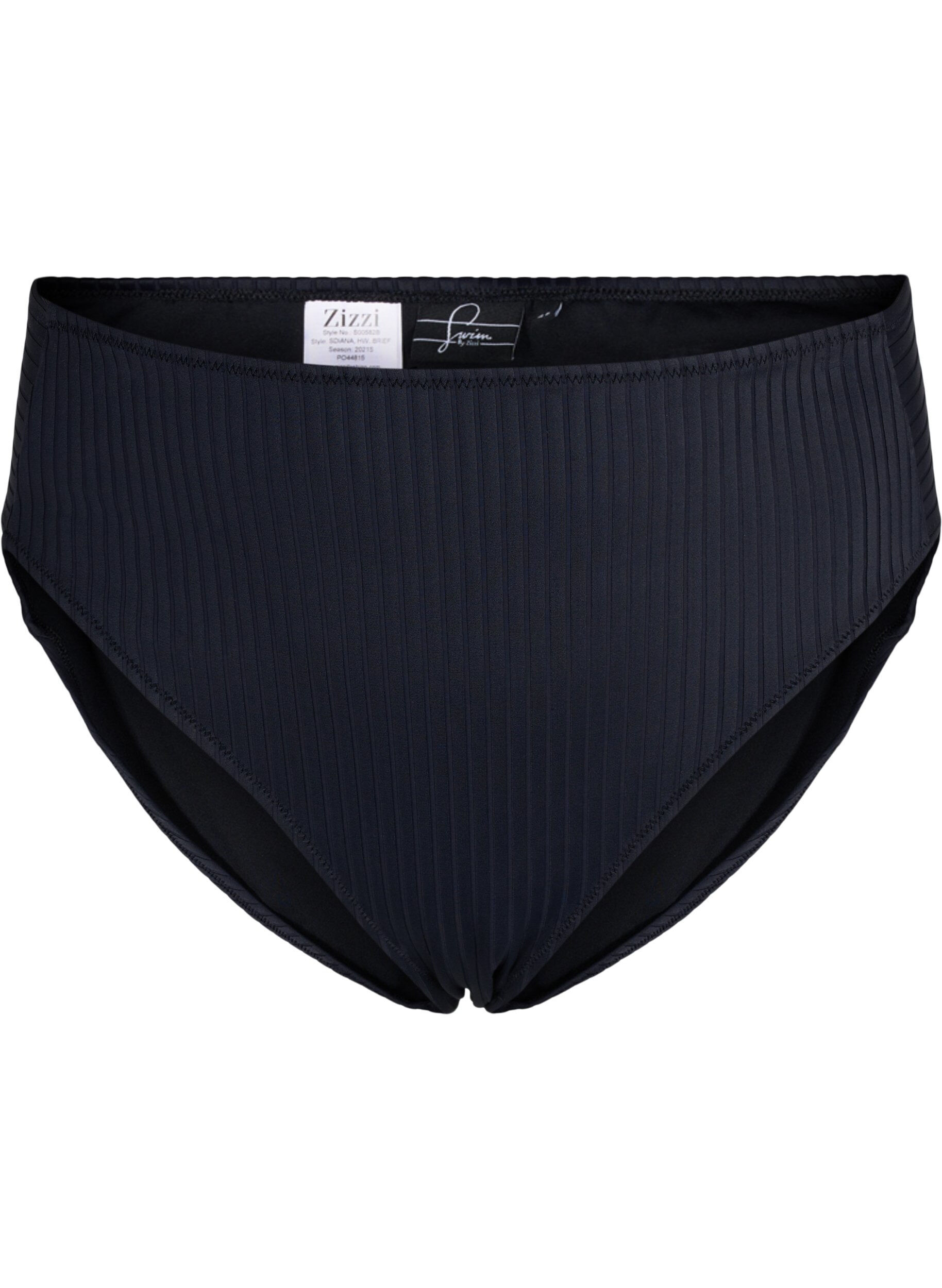 Zizzi Hochtaillierter Bikinislip mit Rippstruktur, Black, Packshot image number 0