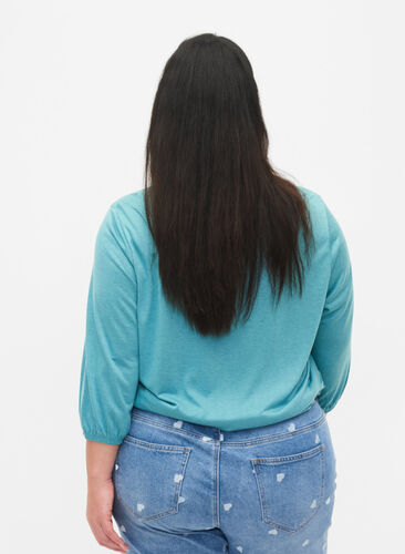 Einfarbige Bluse mit 3/4-Ärmel, Brittany Blue Mel., Model image number 1