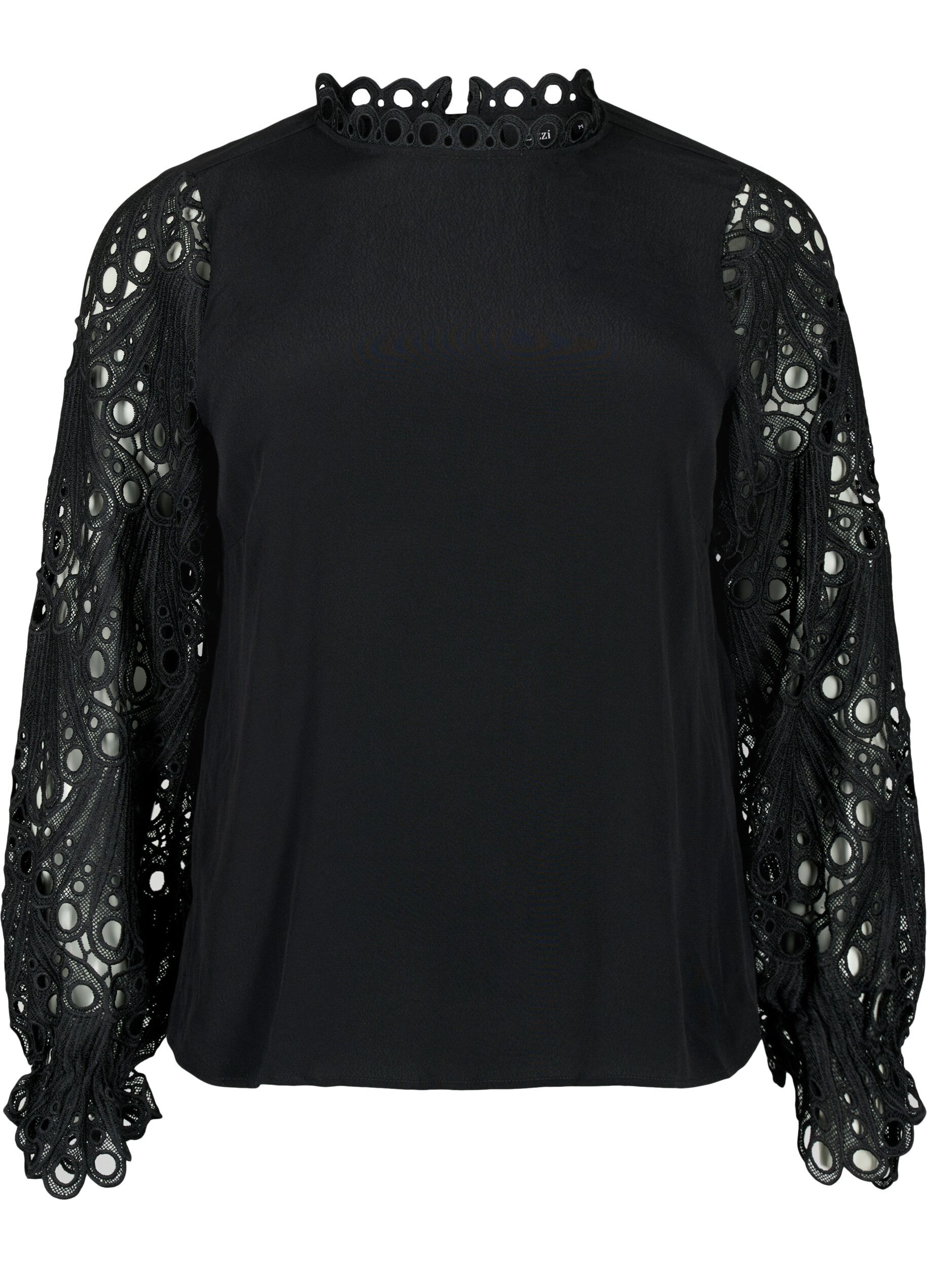 Zizzi  Viskosebluse mit crochet &Auml;rmeln, Black, Packshot image number 0