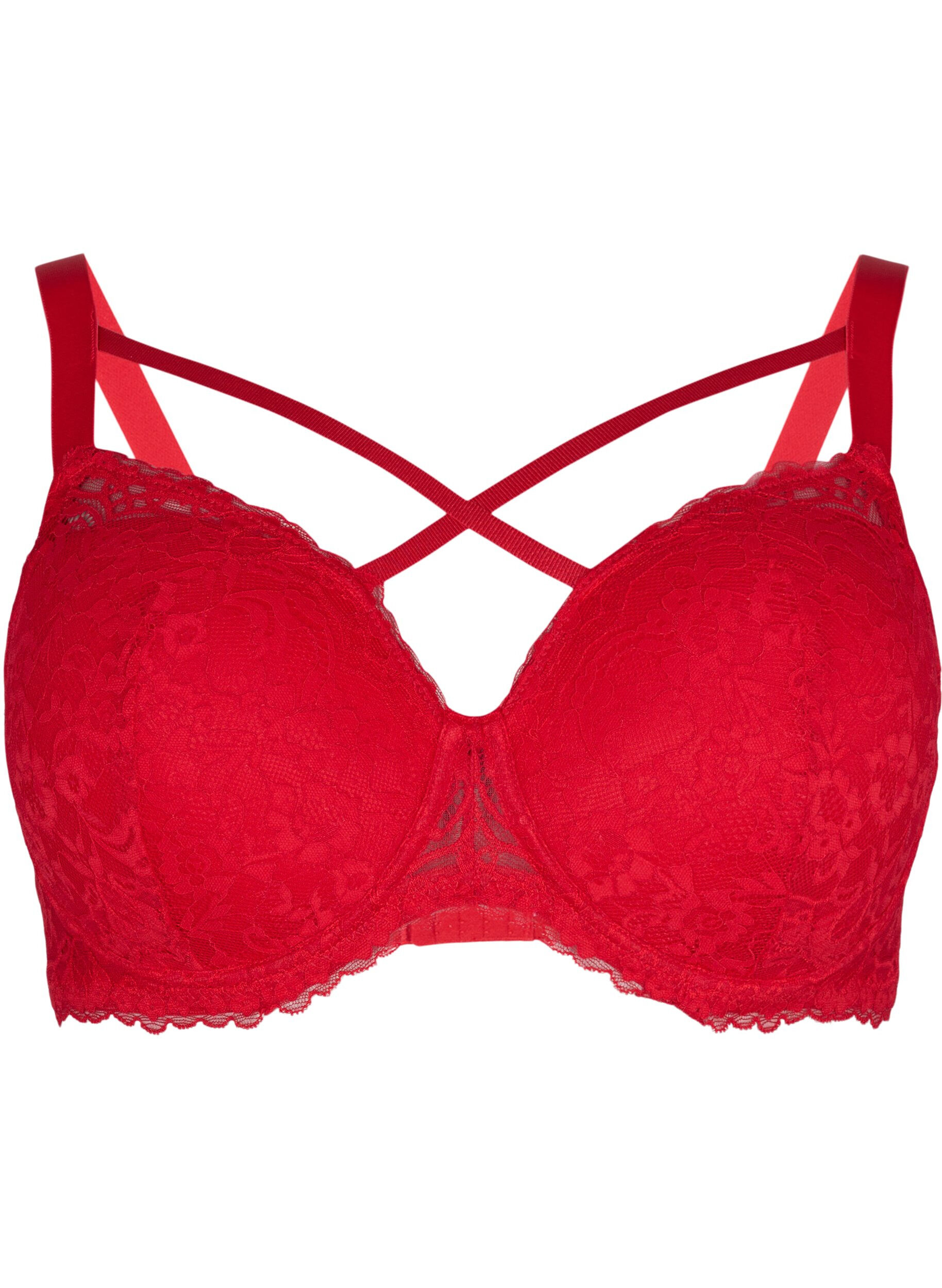 Zizzi Wattierter BH mit Spitze und Straps, Red Ass., Packshot image number 0