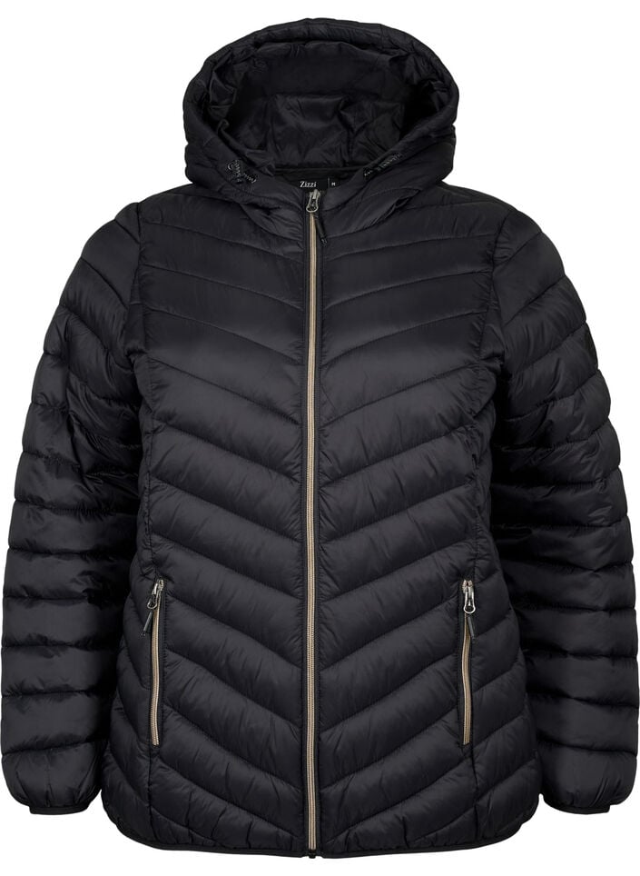 Leichte Steppjacke mit Kapuze, Schwarz, Packshot image number 0