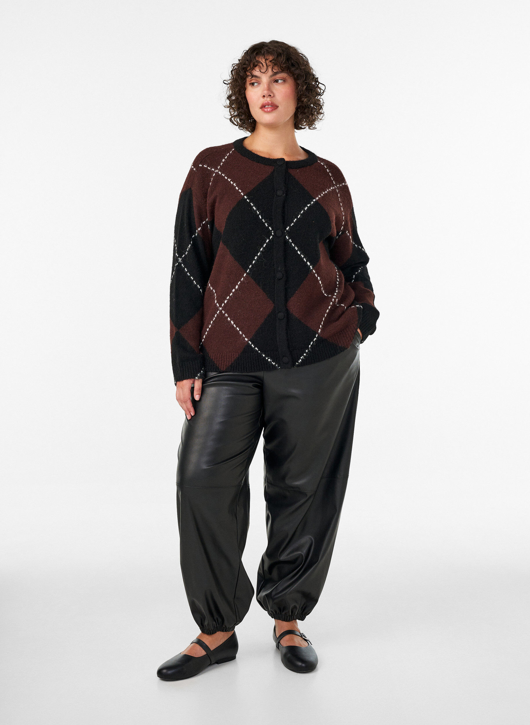 ZizziStrickjacke mit Argyle-Muster, Schwarz, Model image number 1
