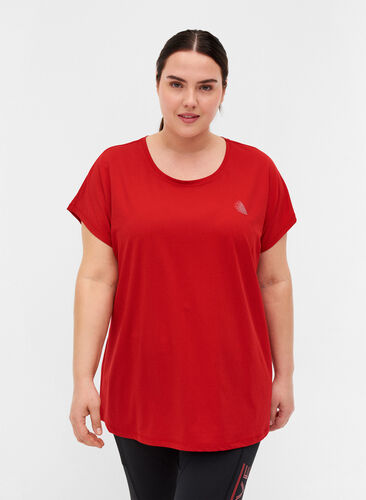 Einfarbiges Trainings-T-Shirt., Haute Red, Model image number 0