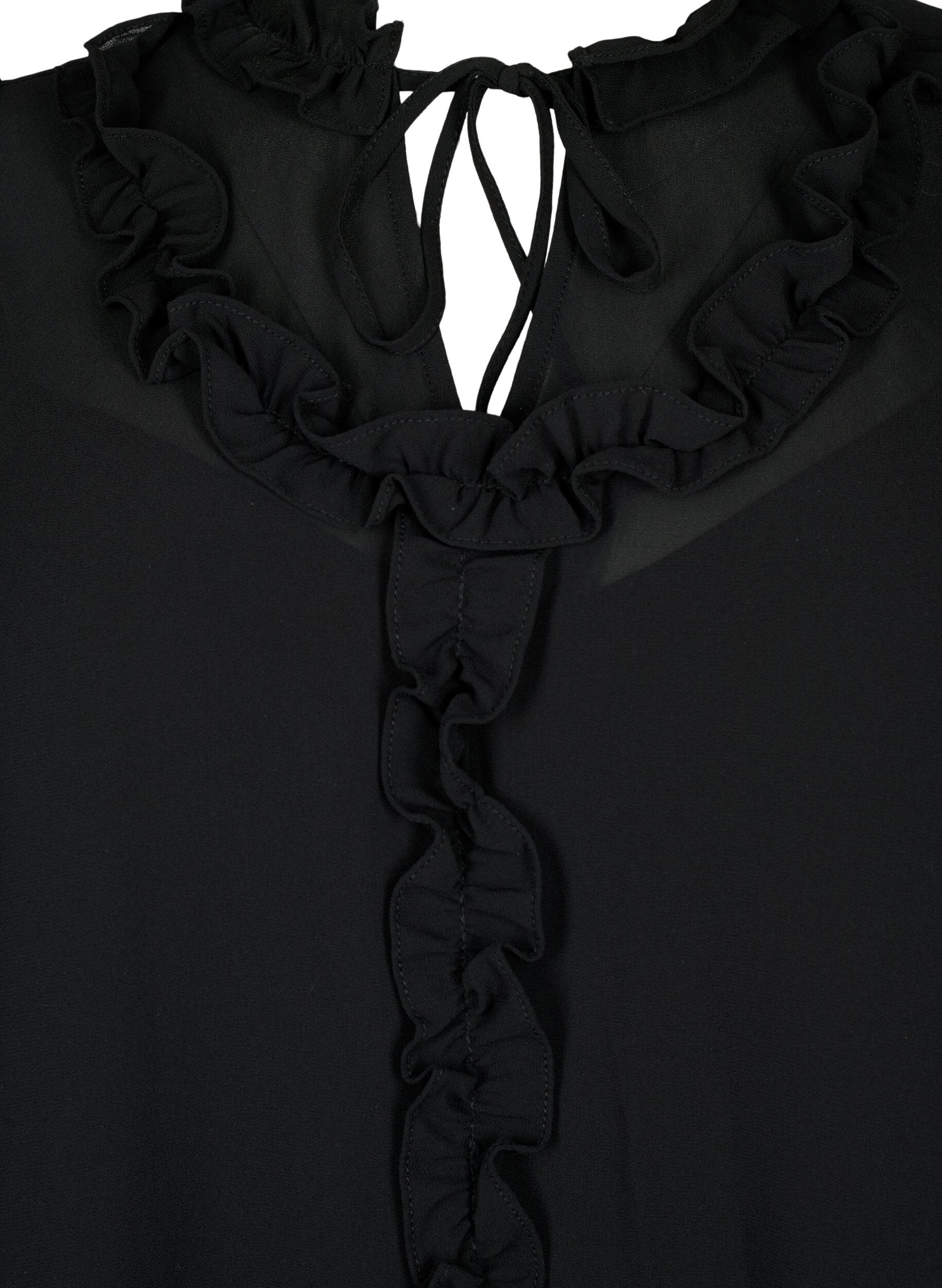 Zizzi Chiffonkleid in A-Schnitt und mit R&uuml;schendetails, Black, Packshot image number 2