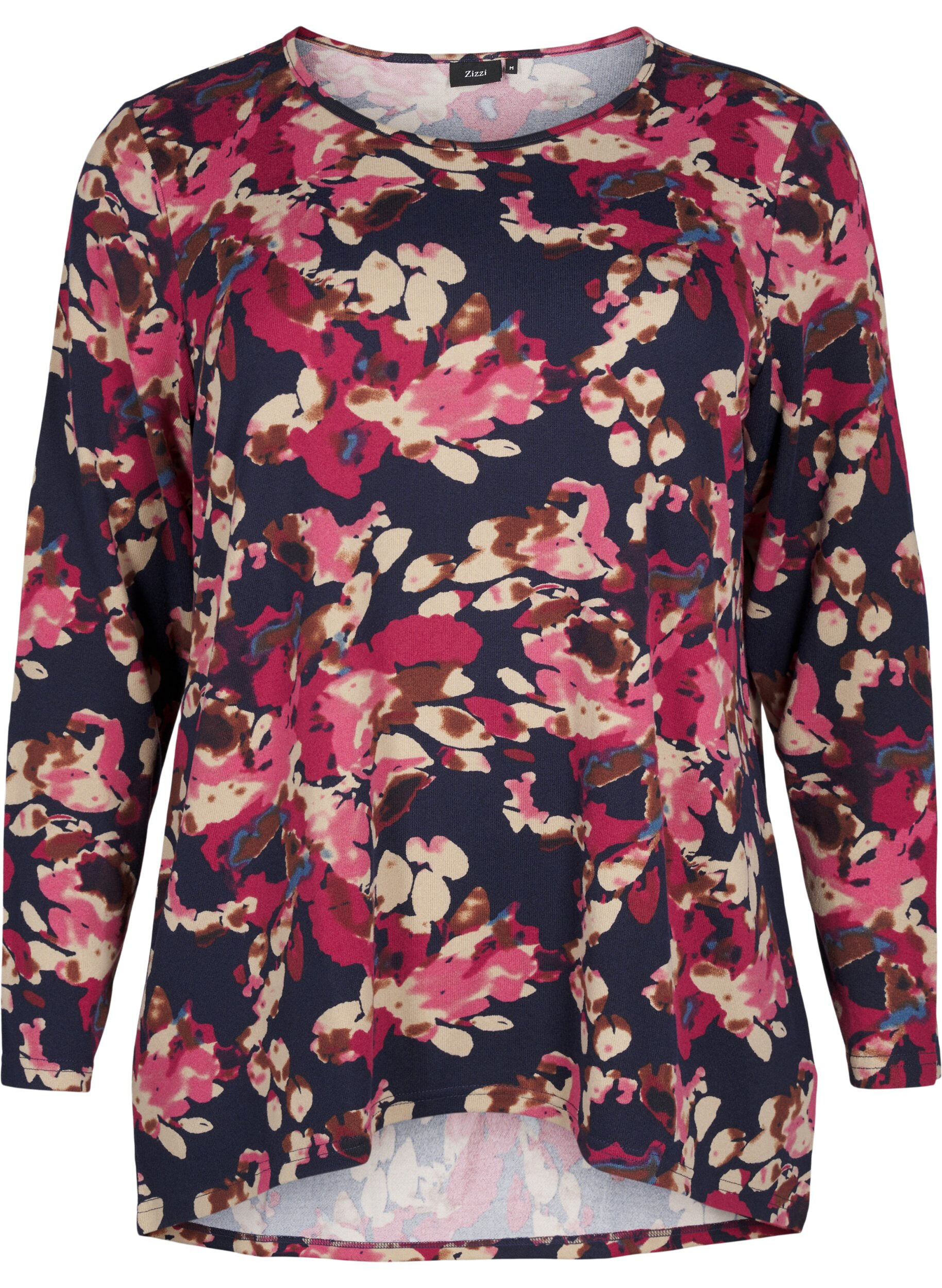 Zizzi  Bluse mit Blumenmuster und langen &Auml;rmeln, Blau, Packshot image number 0