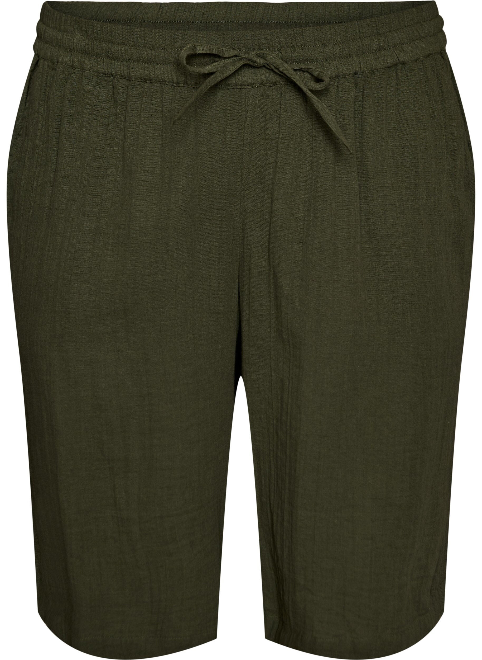 Zizzi Lockere Shorts aus Baumwollmusselin mit hoher Taille, Gr&uuml;n, Packshot image number 0