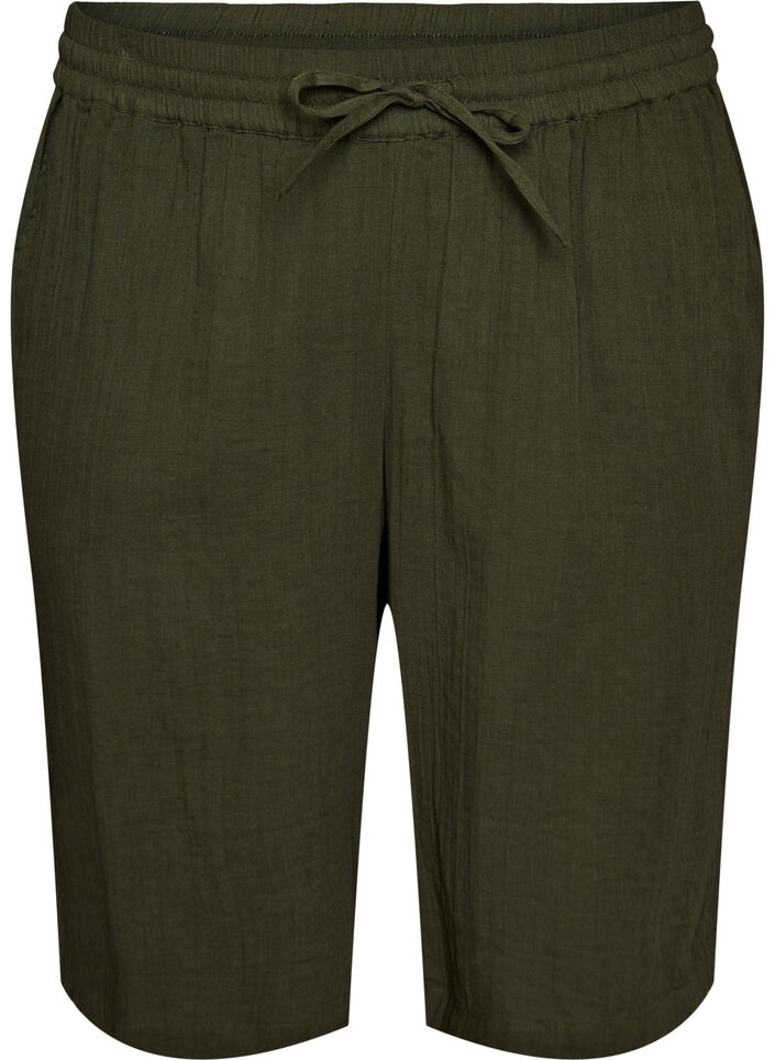 Lockere Shorts aus Baumwollmusselin mit hoher Taille, Gr&uuml;n, Packshot image number 0