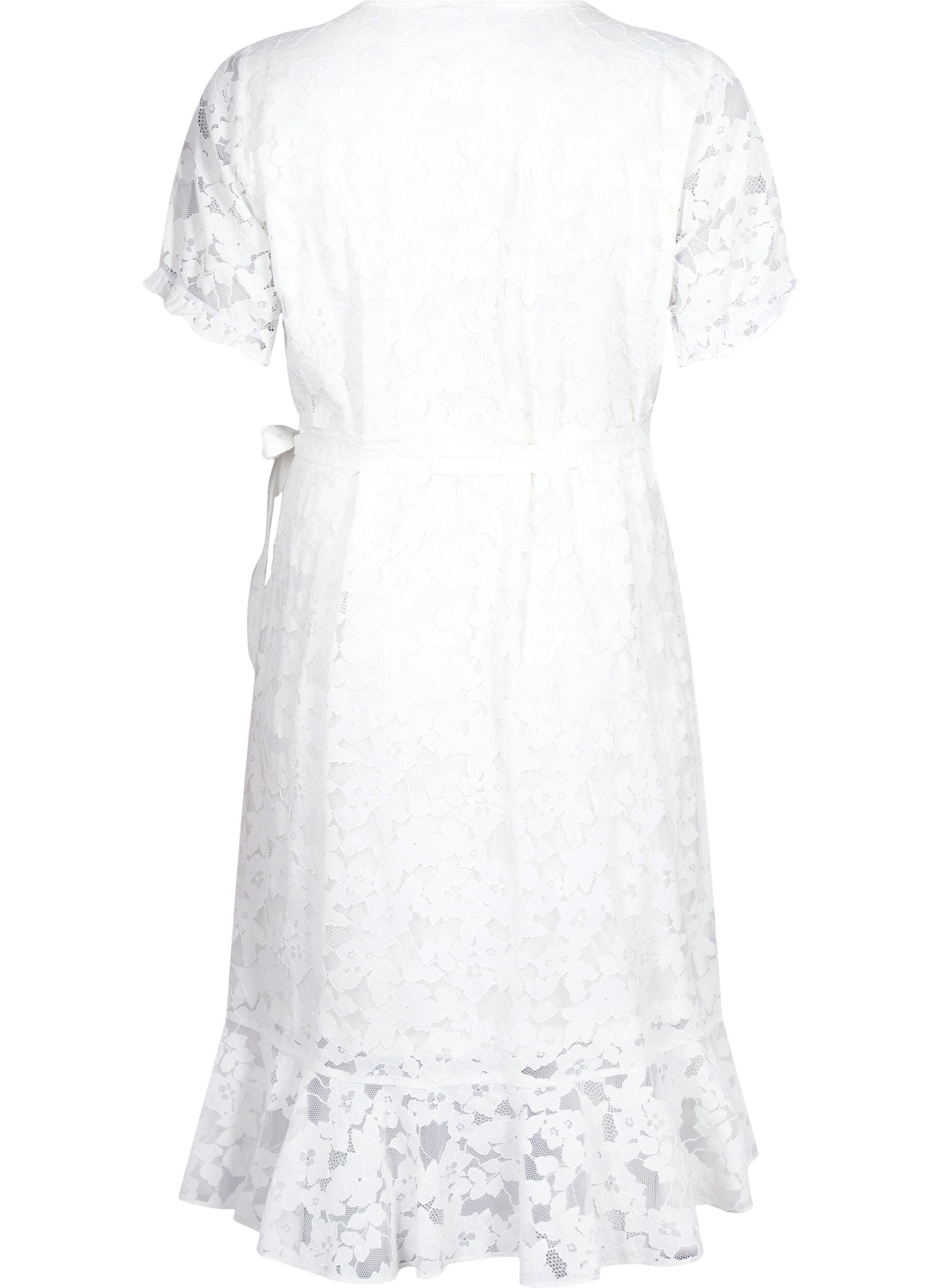 Zizzi Wickelkleid mit Spitze und kurzen &Auml;rmeln, Bright White, Packshot image number 1