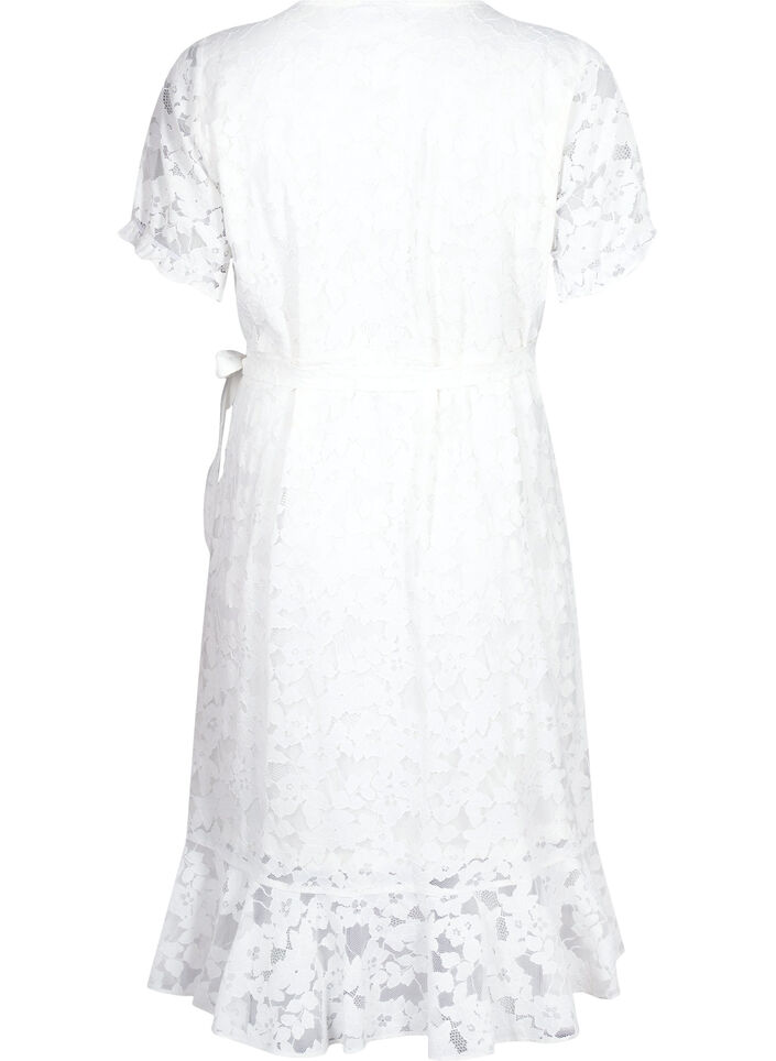 Wickelkleid mit Spitze und kurzen Ärmeln, Bright White, Packshot image number 1