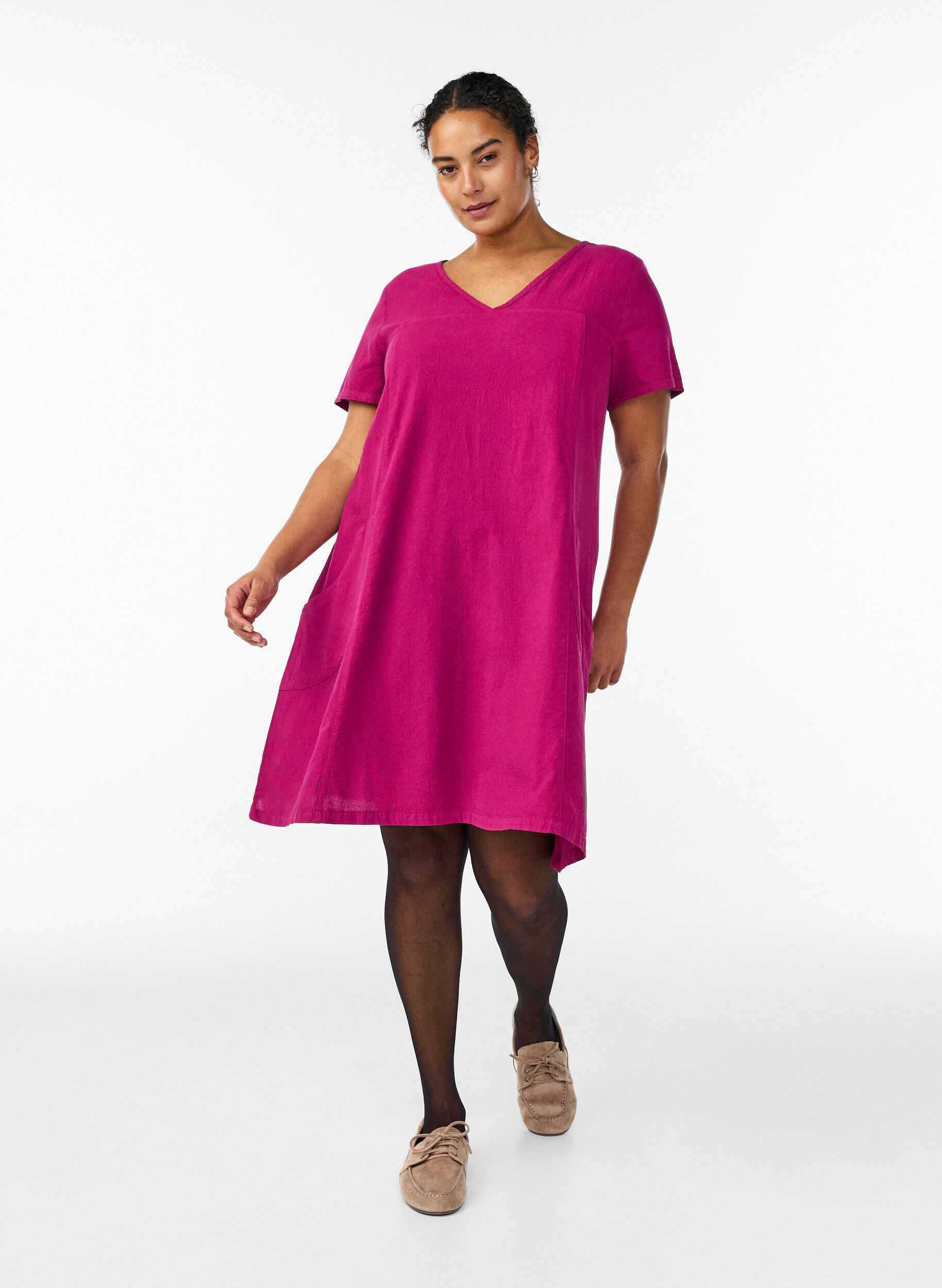 Zizzi Kurzarm Kleid aus Baumwolle, Rot, Model image number 1