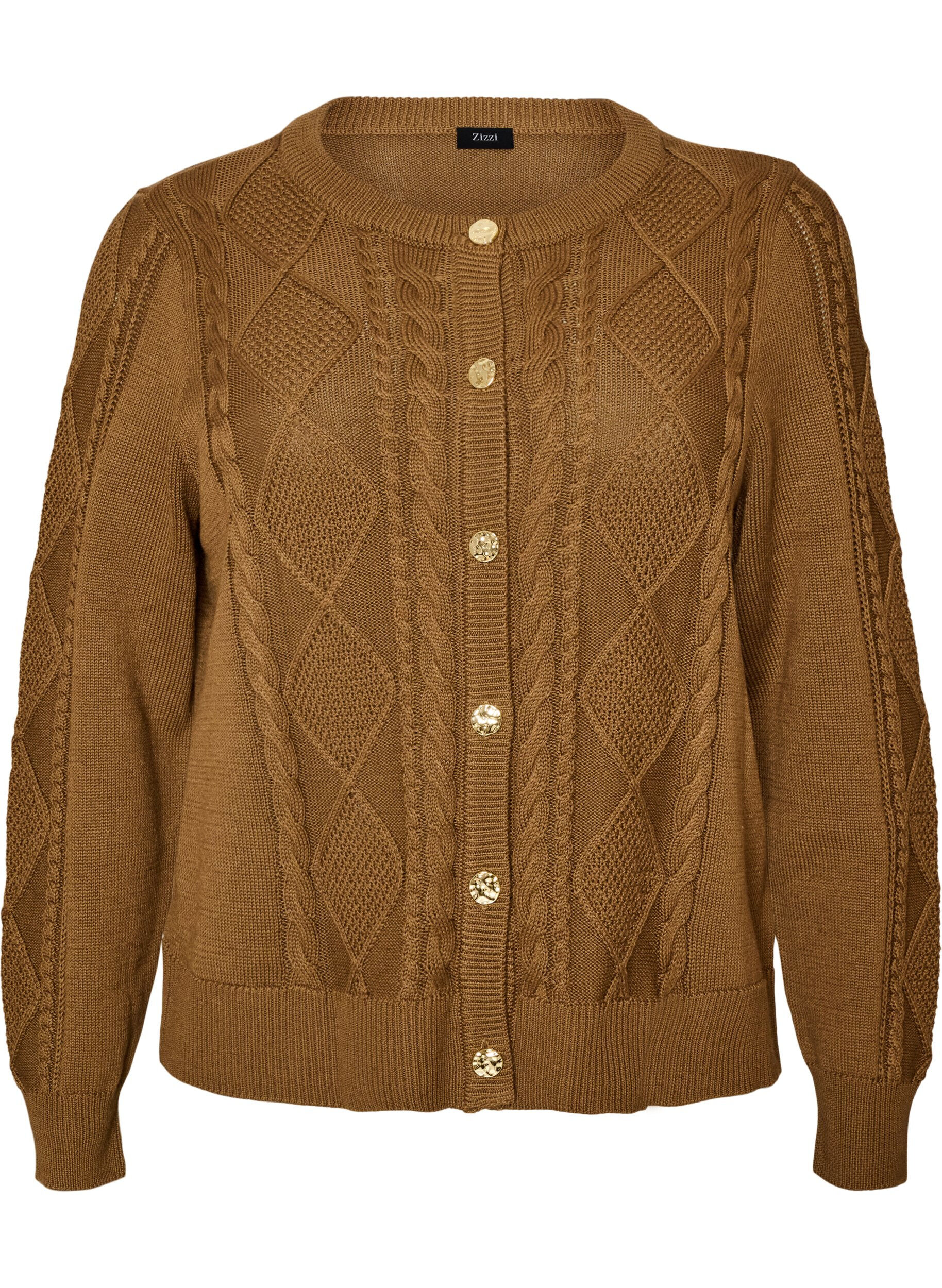 Strickjacke mit Zopfmuster und dekorativen Kn&ouml;pfen