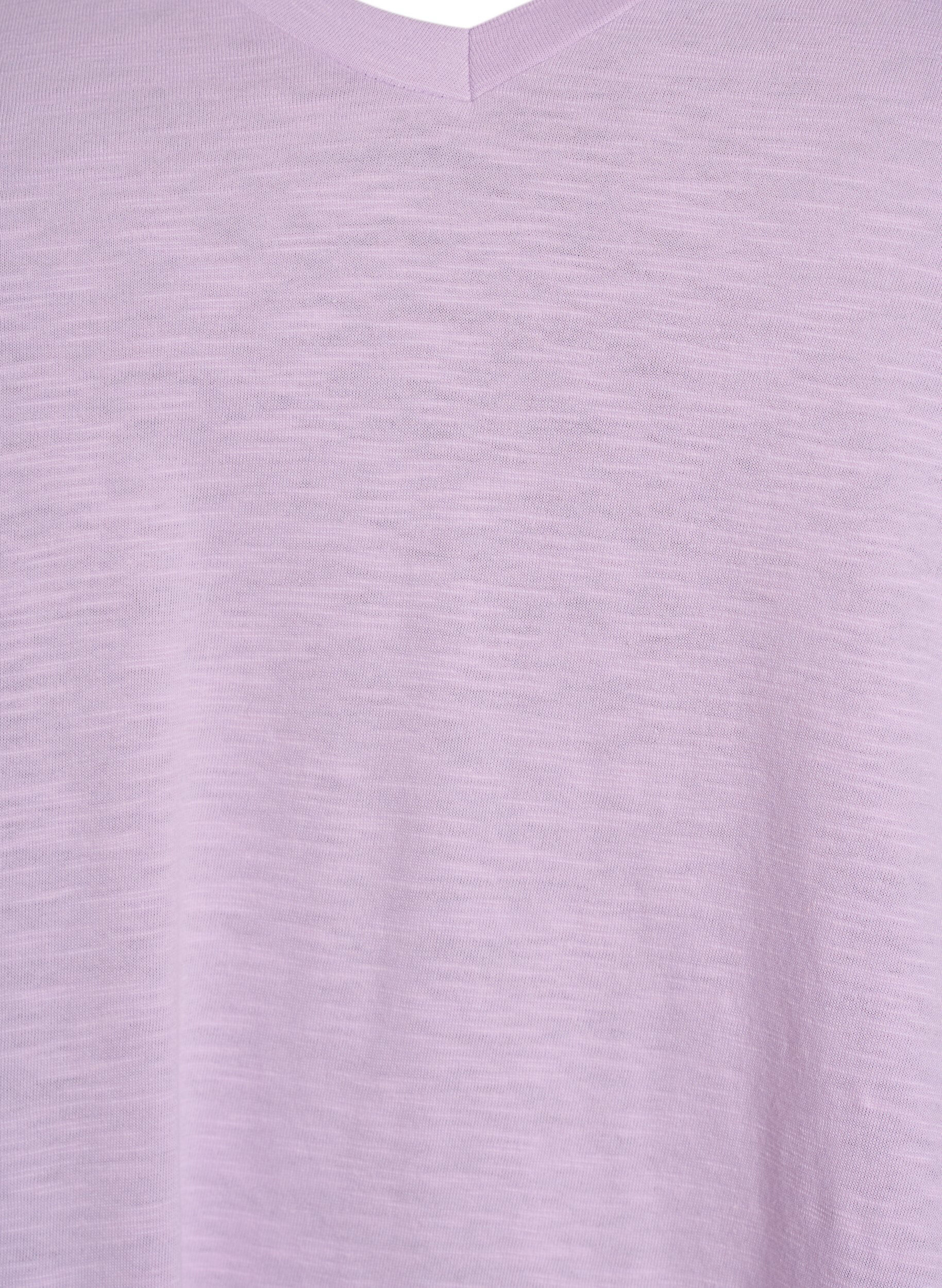 Zizzi Kurz&auml;rmeliges Basic T-Shirt mit V-Ausschnitt, lila, Packshot image number 2
