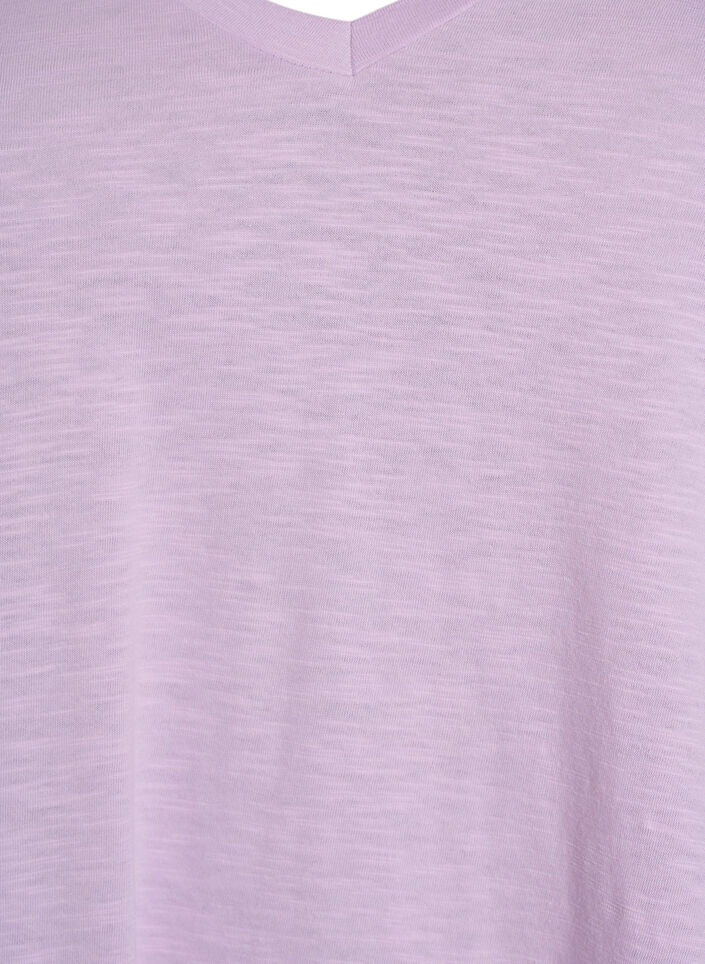 Kurz&auml;rmeliges Basic T-Shirt mit V-Ausschnitt, lila, Packshot image number 2