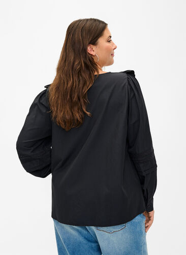 Bluse mit Ruffles und Lace Trim, Black, Model image number 1