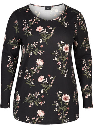 Langarm Bluse mit Blumenprint, black flower AOP, Packshot image number 0