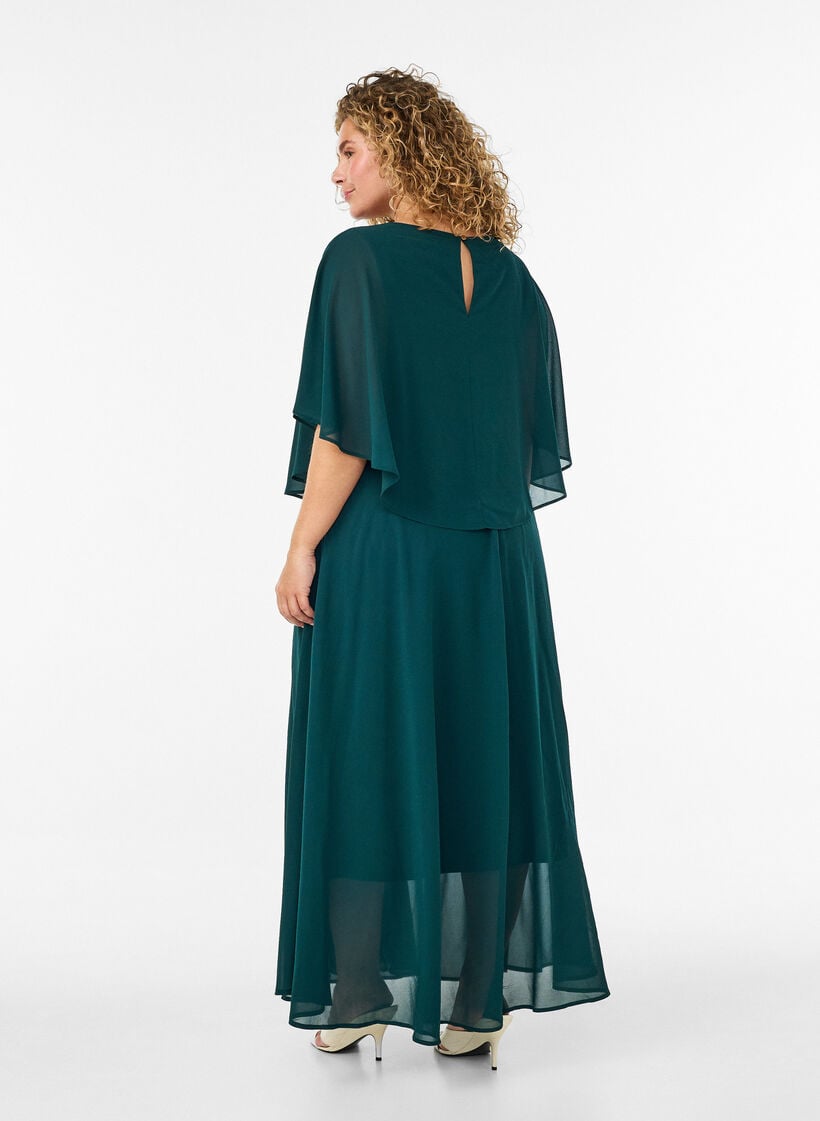 Kurz&auml;rmeliges Maxikleid in A-Linie, Gr&uuml;n, Model image number 1
