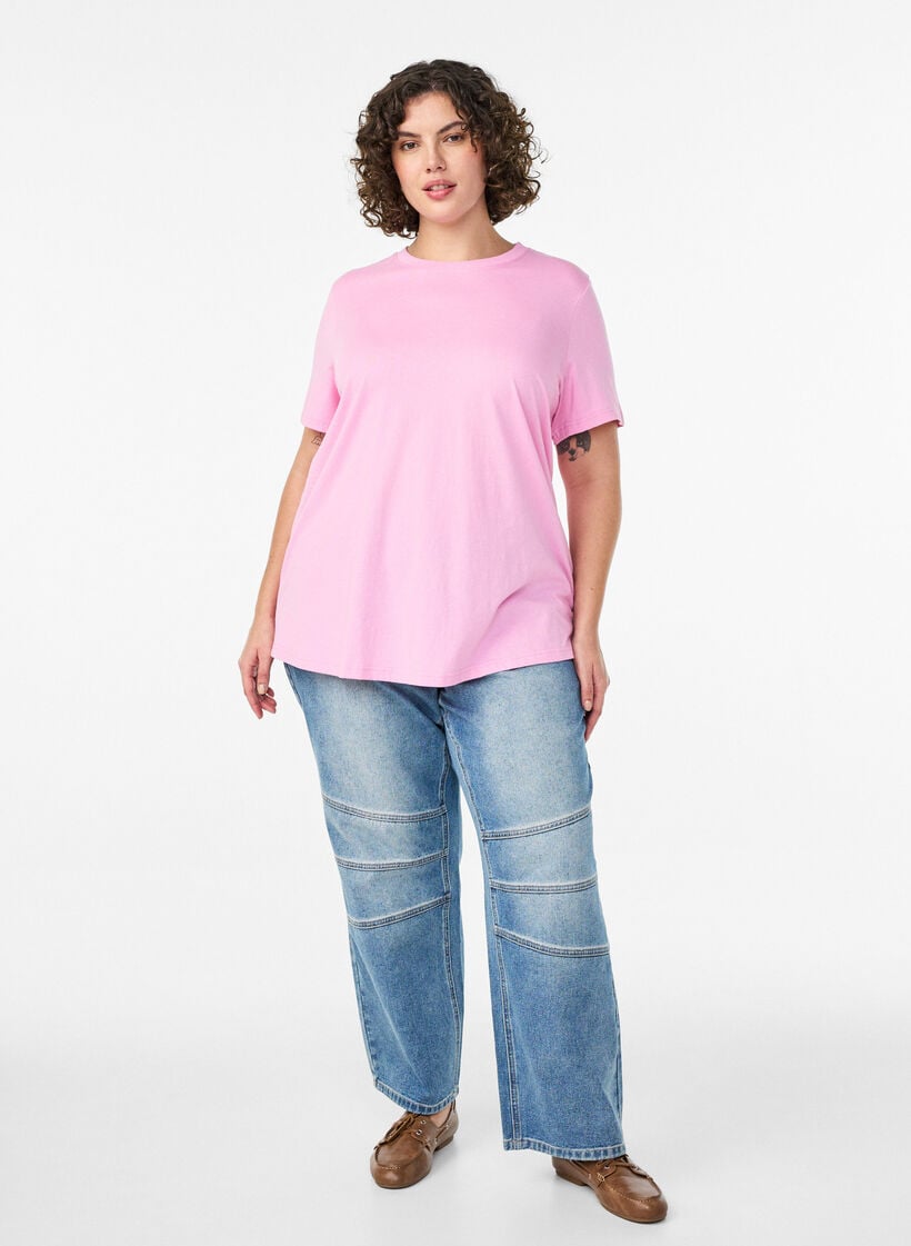 Basic-T-Shirt aus Baumwolle mit Rundhalsausschnitt, Pink, Model image number 1