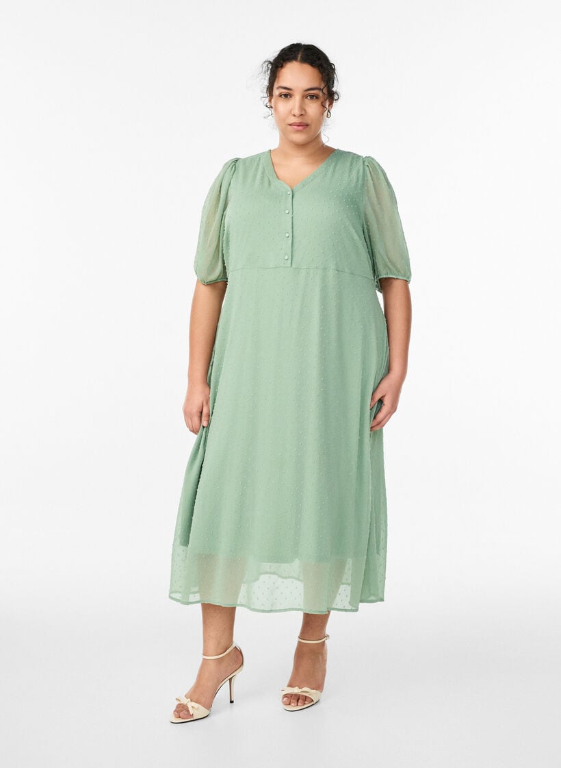 Midi-Kleid mit V-Ausschnitt und Bindeband, Gr&uuml;n, Model image number 0