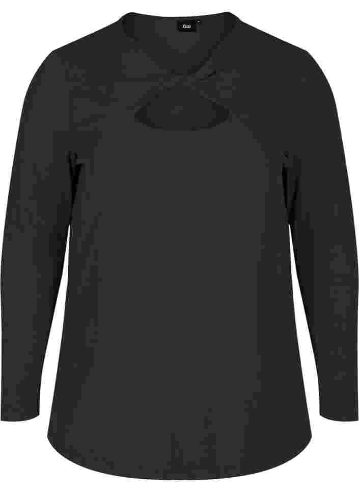 Bluse mit Cut-Out und langen Ärmeln, Black, Packshot image number 0