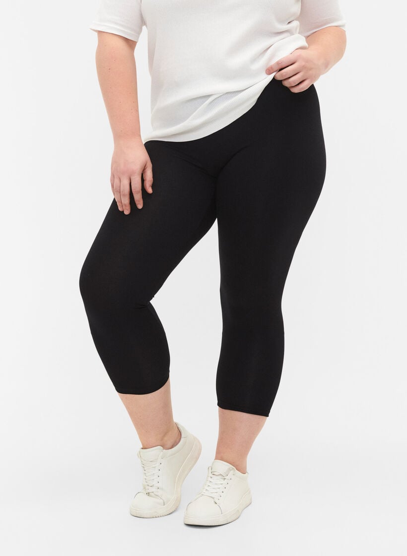 Basic 3/4-Leggings aus Viskose, Schwarz, Model image number 0
