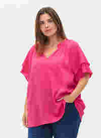 Kurzärmelige Bluse mit V-Ausschnitt, Fuchsia Purple, Model