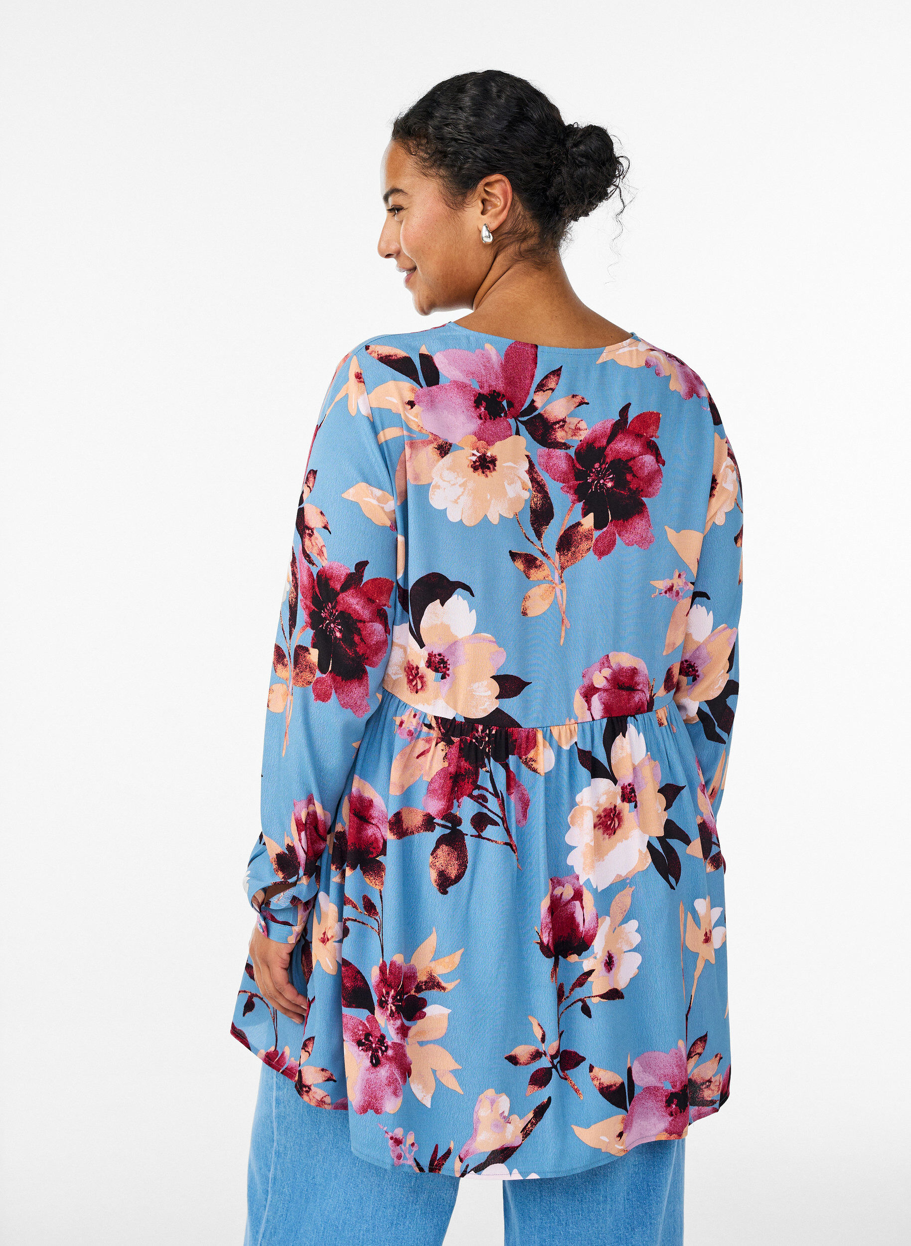 Zizzi Lang&auml;rmelige Tunika mit Teilungsnaht, Blau, Model image number 2