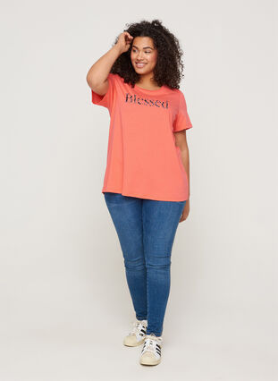 T-Shirt mit Print, Living Coral BLESSED, Model image number 2