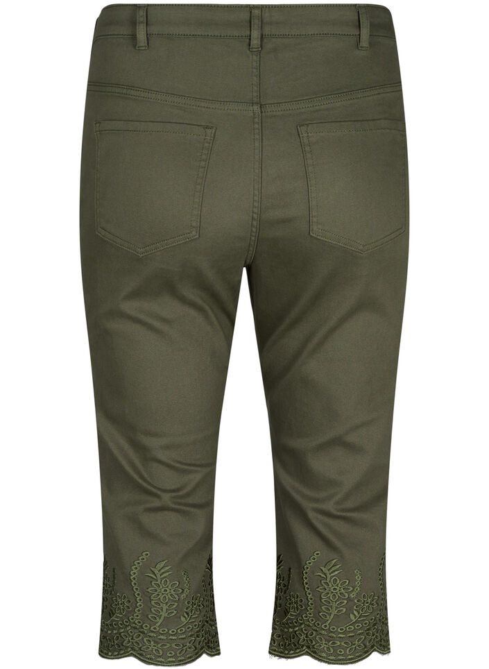  Caprihosen mit hohem Bund und Lochstickerei, Dusty Olive, Packshot image number 1