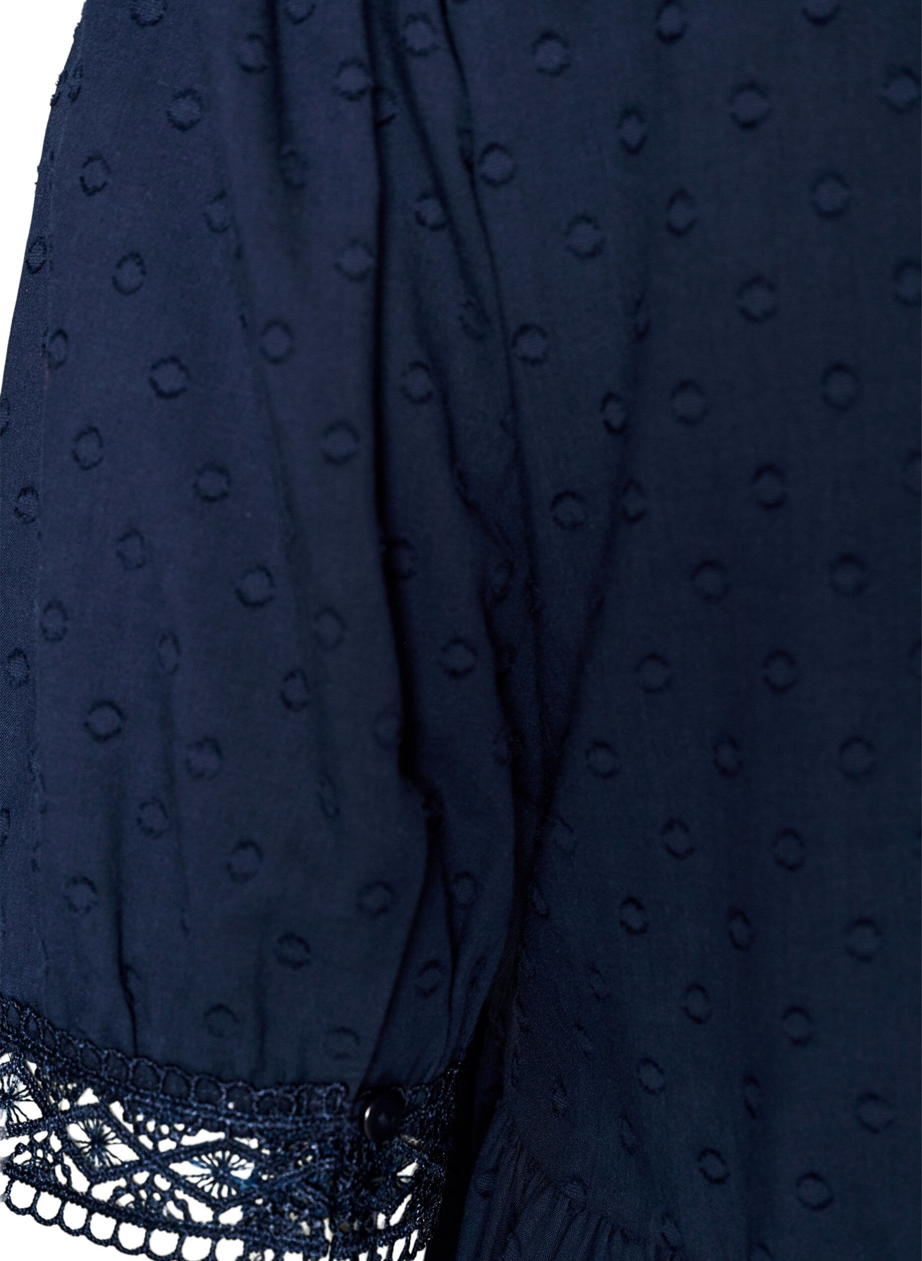 Zizzi Bluse aus strukturierter Baumwolle mit H&auml;keldetails, Blau, Packshot image number 3