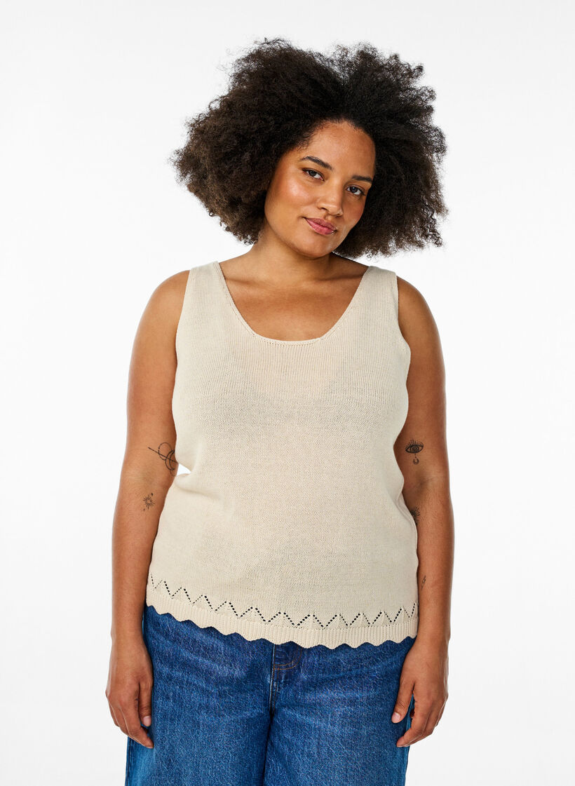 Ärmelloses Stricktop mit Muschelkante, Sandshell, Model image number 0