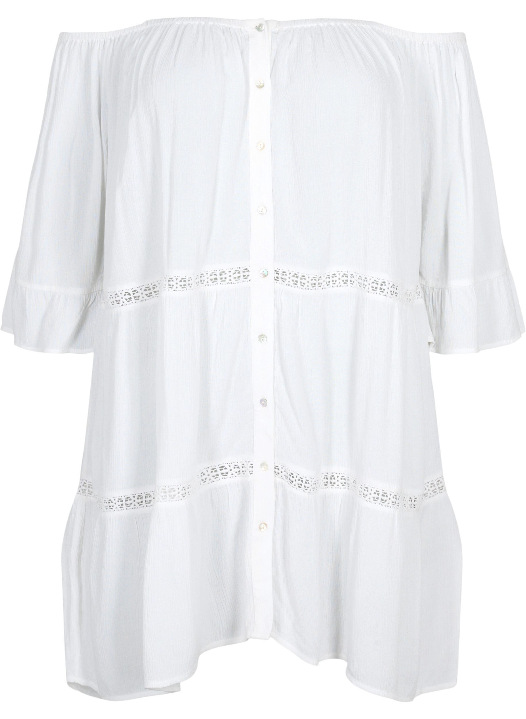 Zizzi Strandtunika mit Off-Shoulder, White, Packshot image number 0