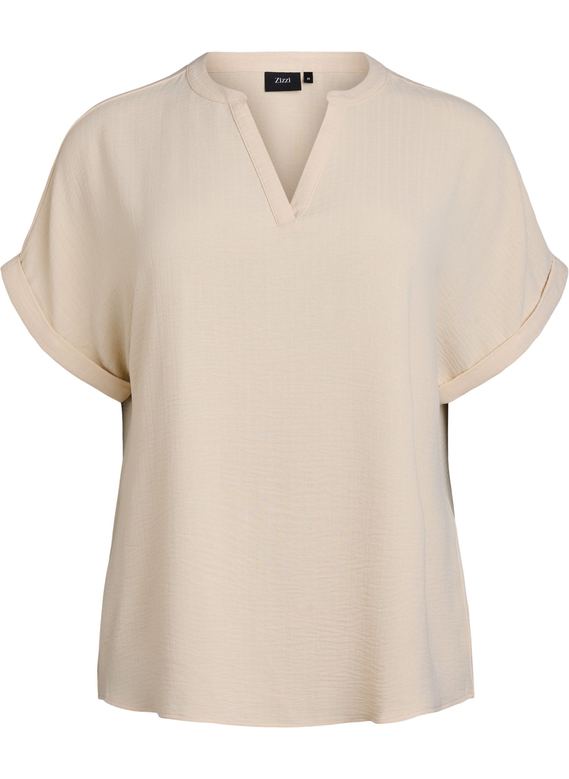 Zizzi Lockere Bluse mit kurzen &Auml;rmeln, Beige, Packshot image number 0