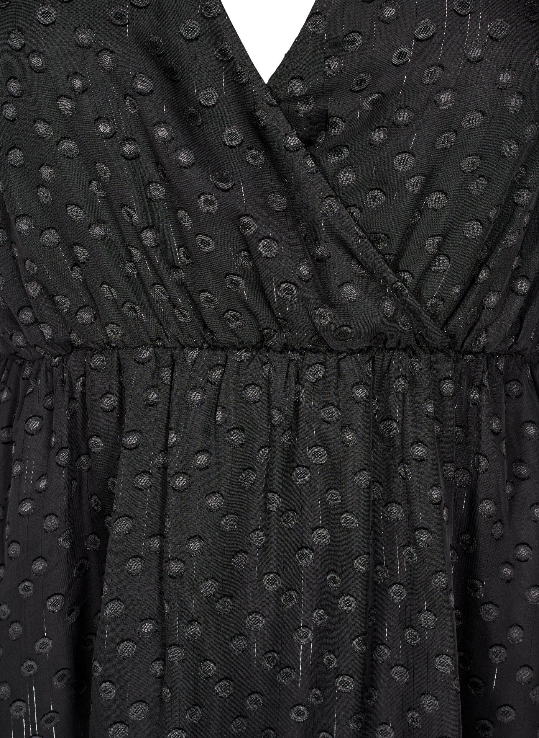 Zizzi Kurzkleid mit Fledermaus&auml;rmeln und gepunkteter Textur, Black, Packshot image number 2