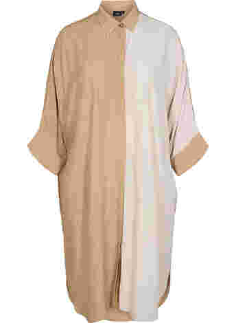 Hemdkleid aus Viskose mit 3/4-Ärmeln und Colour-Block