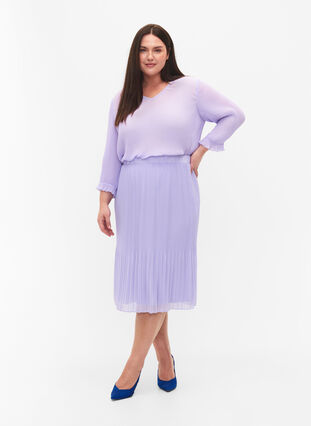 Plissierte Bluse mit 3/4-Ärmeln, Lavender, Model image number 2