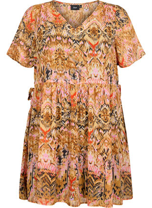 Kurzes Kleid mit V-Ausschnitt und Druck, Colorful Ethnic, Packshot image number 0