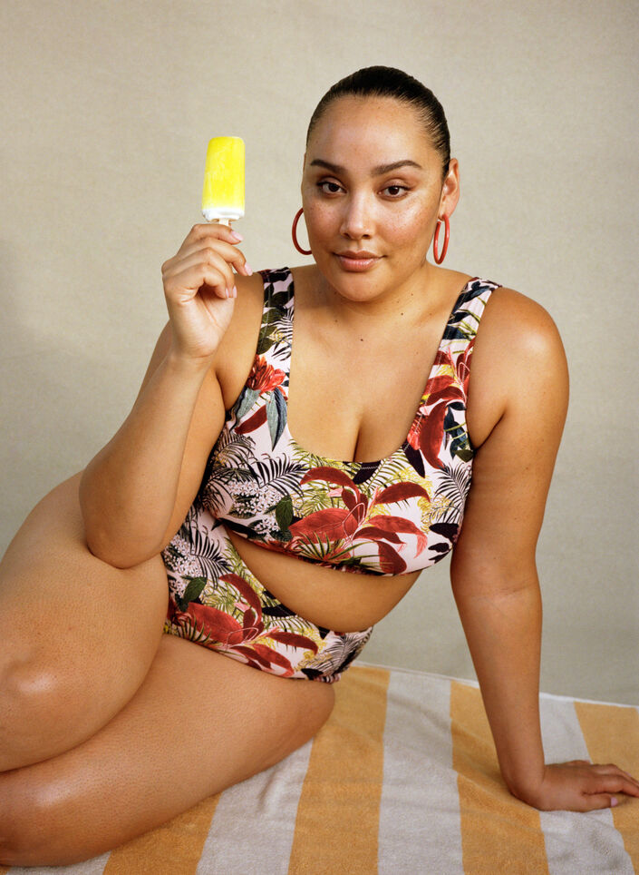 Hochtailliertes Bikiniunterteil mit Print, Palm Print, Image image number 0