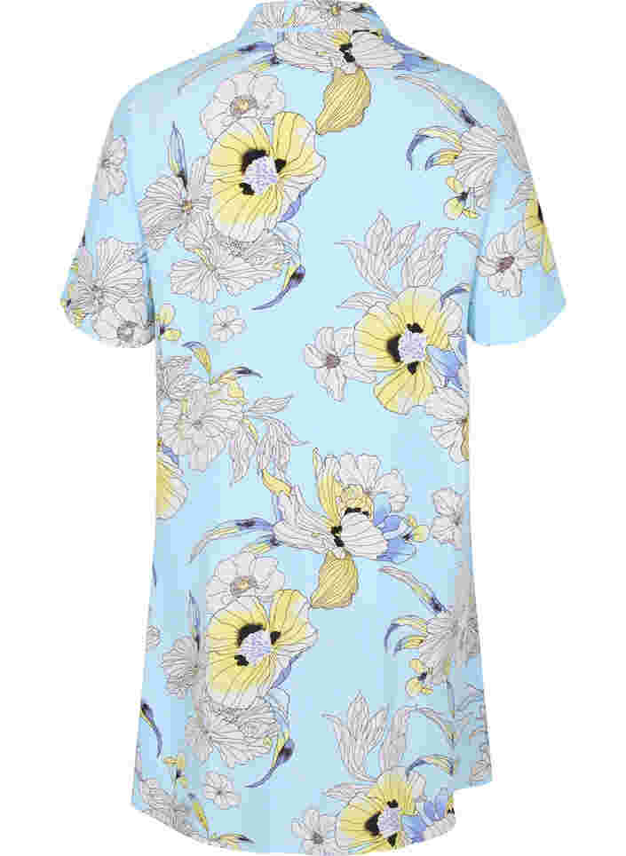 Lange Hemdbluse aus Viskose mit Blumenprint , Light Blue AOP, Packshot image number 1