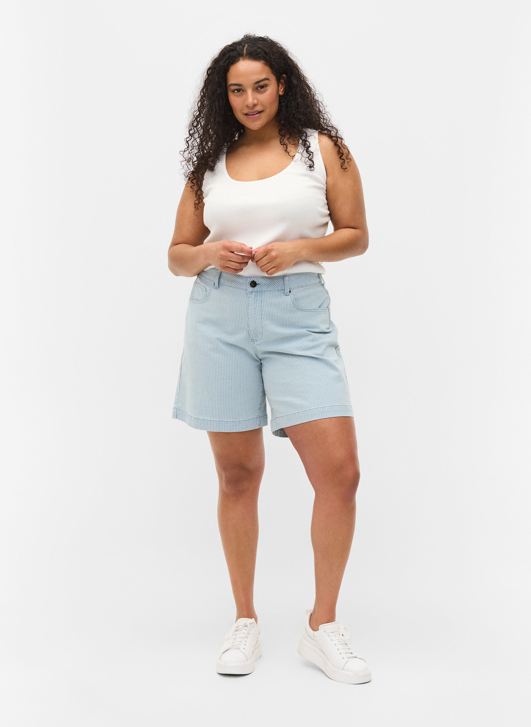 Zizzi 2er-Pack Basic Tanktop in Ripp Optik, Navy B/B White, Model image number 2